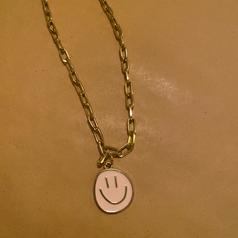 Gold Chain Necklace with Smiley Pendant
